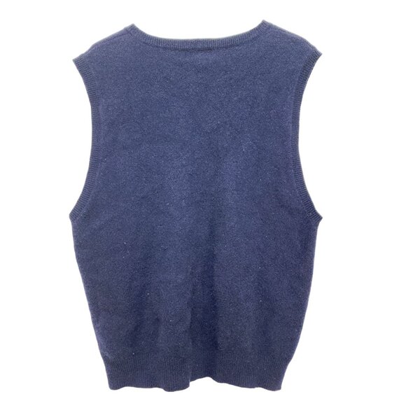 Club Room Sweater Ves Pure New Wool Sleeveless Lambswool Navy Blue Size L - Picture 6 of 6